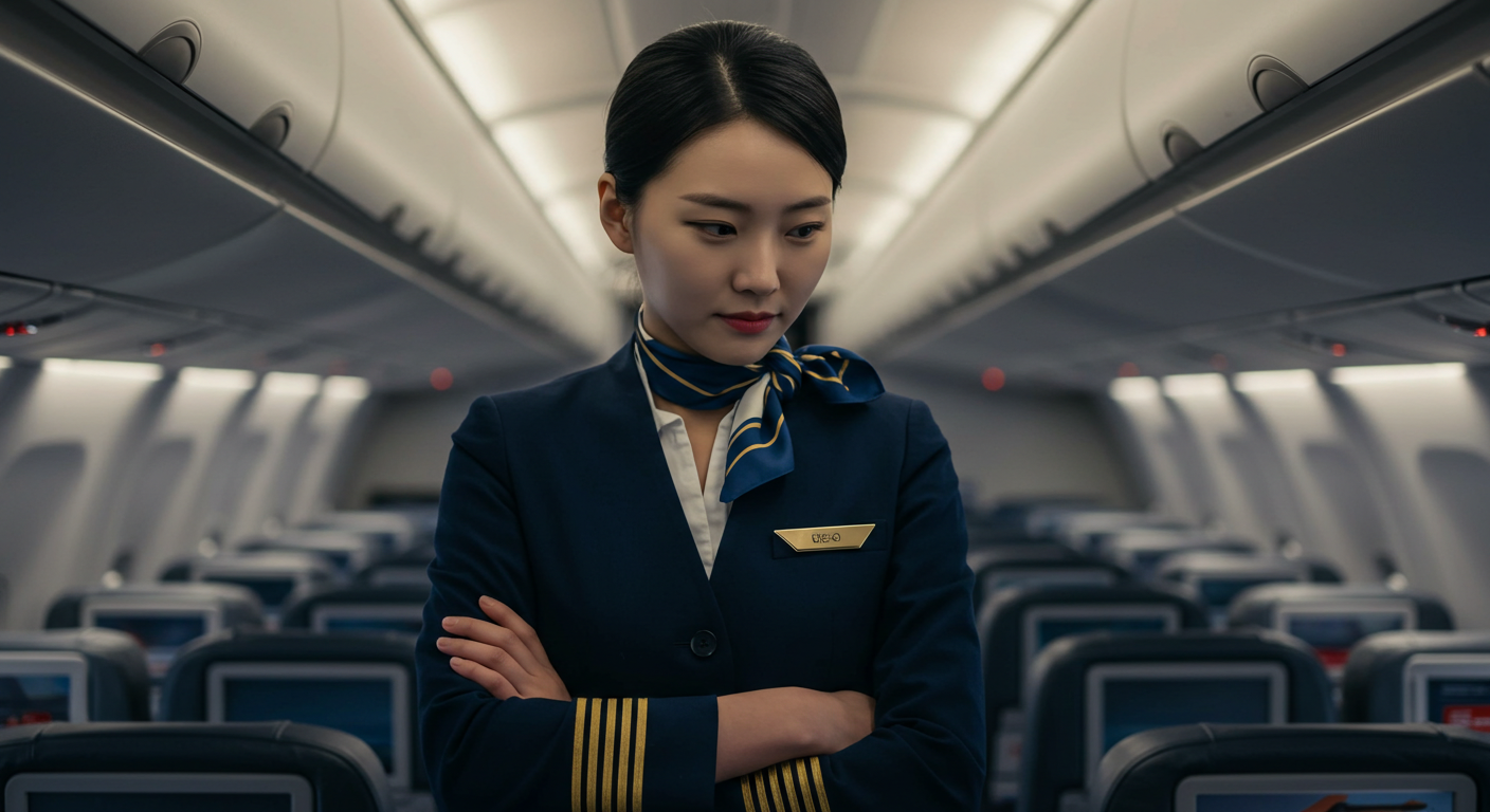 외면하고 있는 승무원.