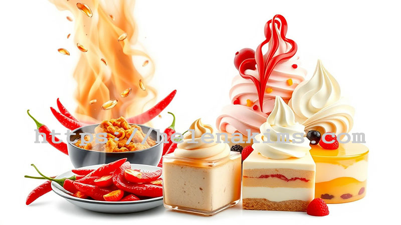 왼쪽에는 매운 떡볶이, 오른쪽에는 달콤한 아이스크림.