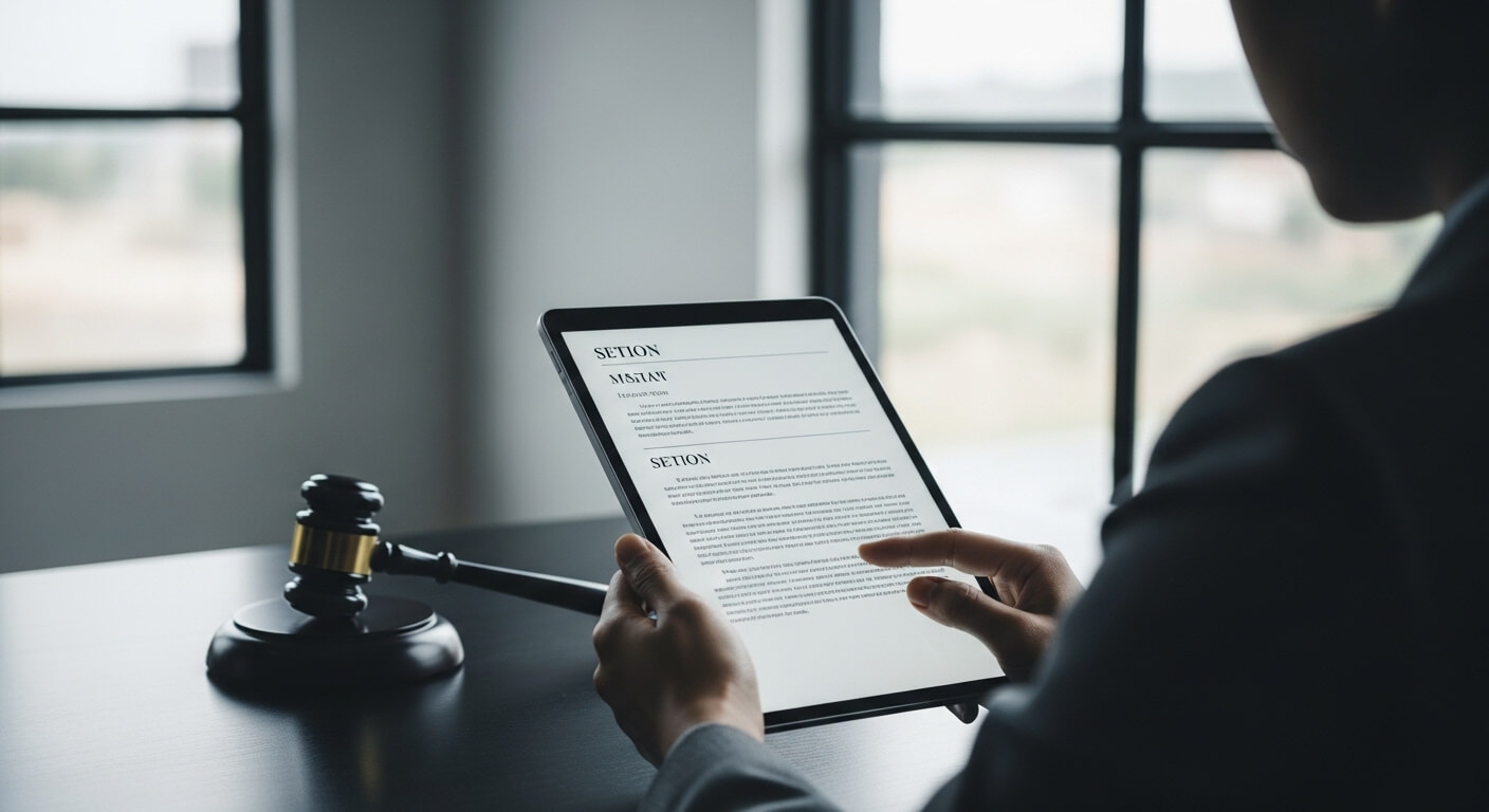 pad 를 보는 남자와 탁자위에 있는 의사봉