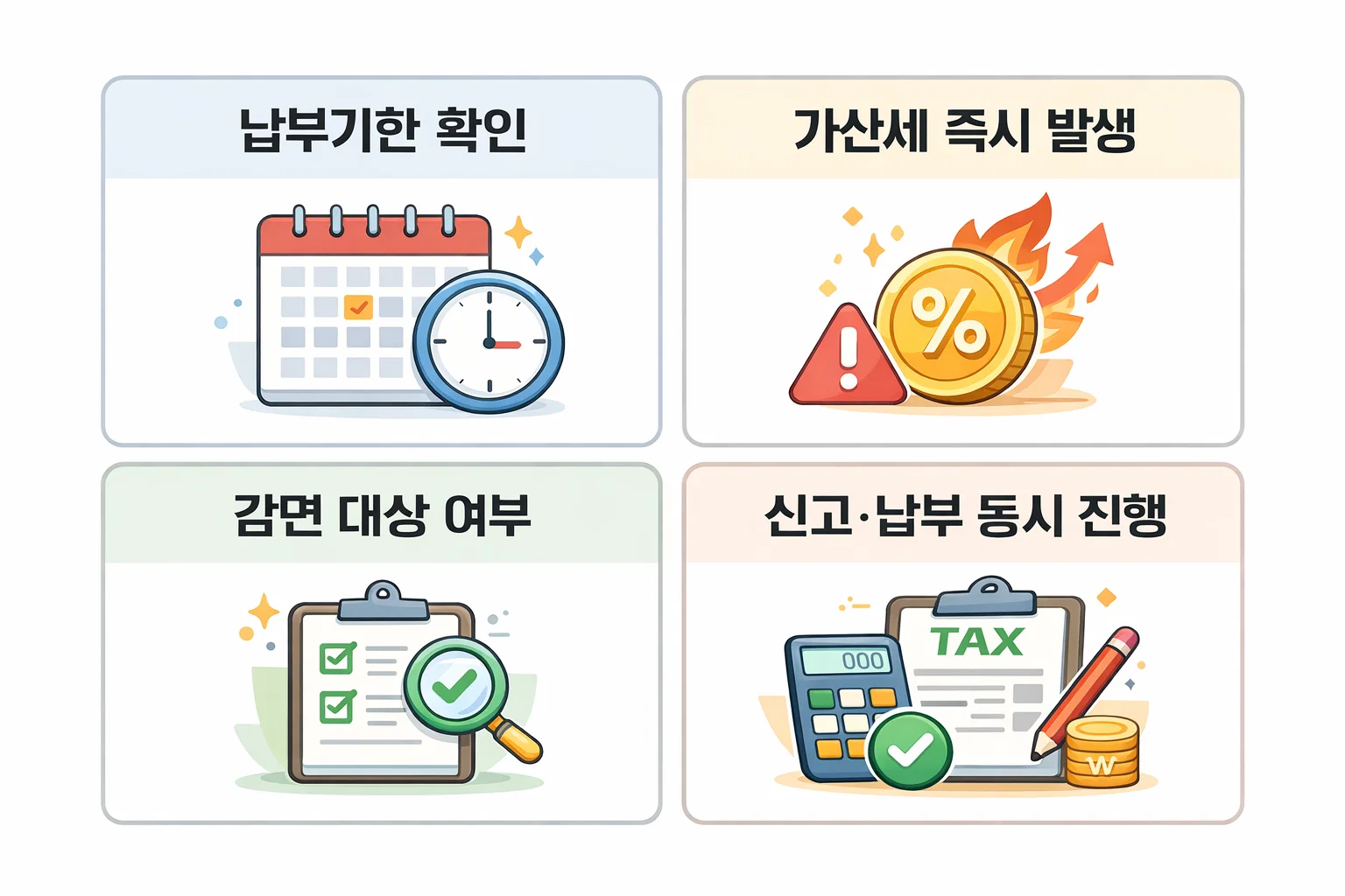 가산세 발생 조건을 시각적으로 정리한 체크리스트 이미지입니다.