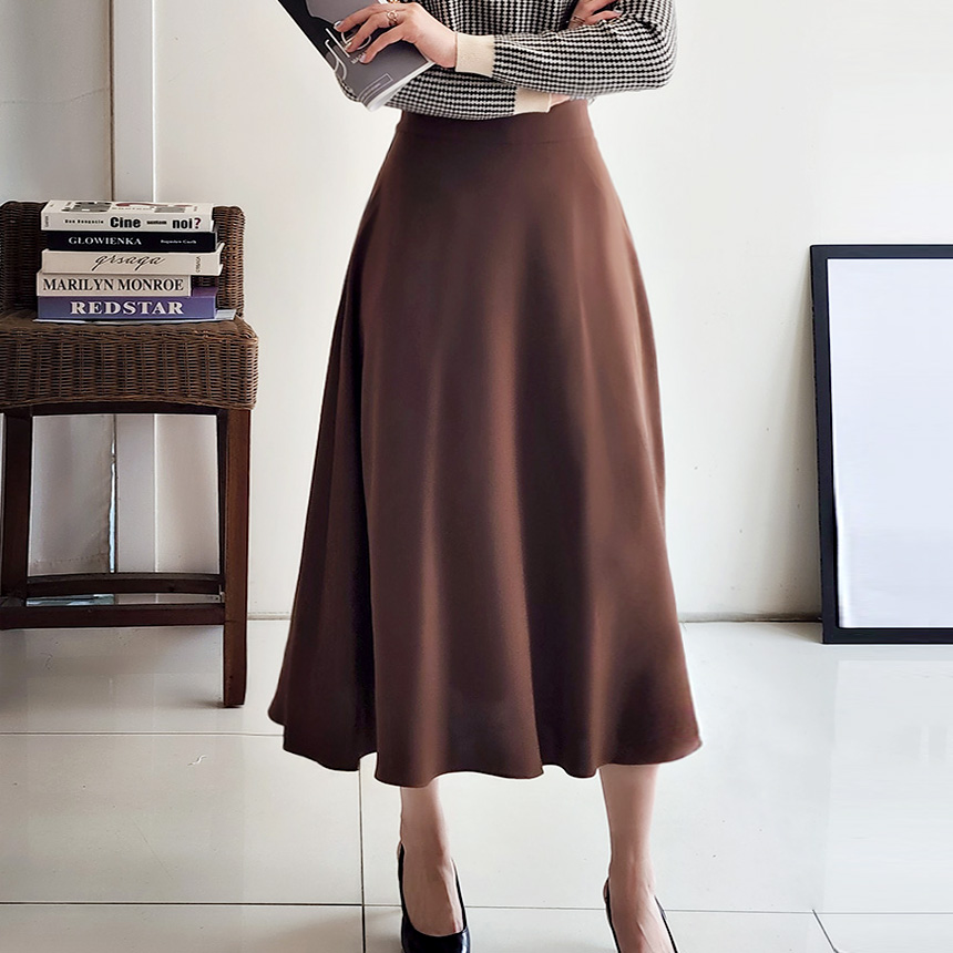 DALTON 오피스 하객 밴딩 a라인 플레어 주름 롱 스커트 봄 가을