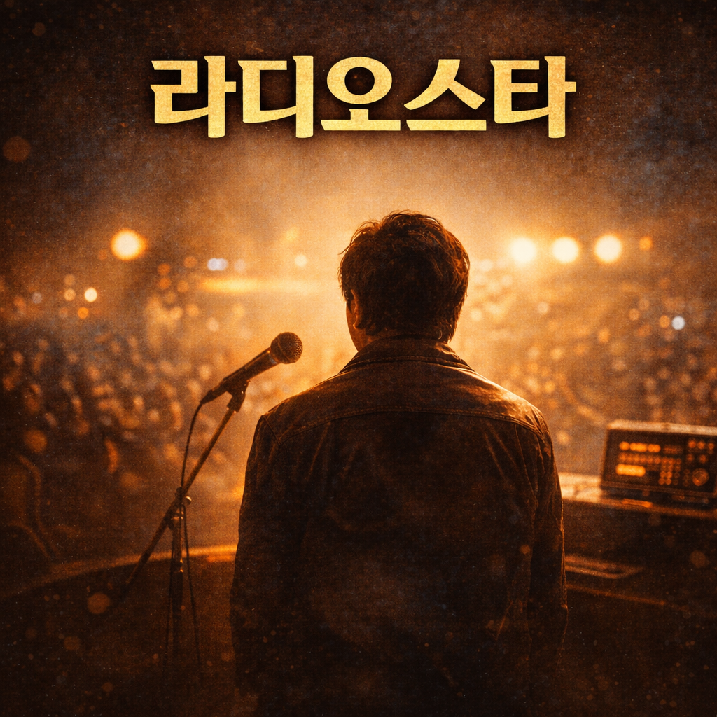 한물간 스타의 라디오 방송 이미지
영화제목이 삽입되어 있음.