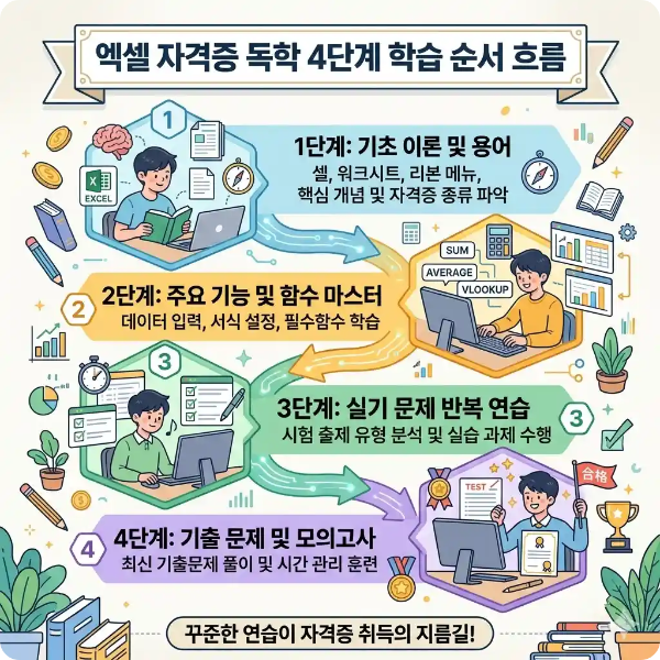 엑셀 자격증 독학 4단계 학습 순서 흐름