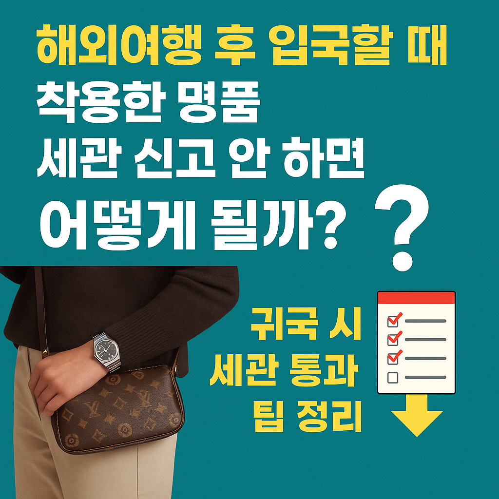 입국할 때 착용한 명품 시계와 가방 세관 신고 필요성을 안내하는 인포그래픽