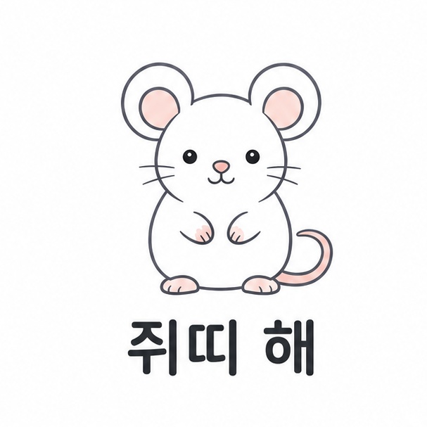 쥐띠 해 대표 이미지, 동글동글한 쥐를 단순한 선으로 그린 일러스트