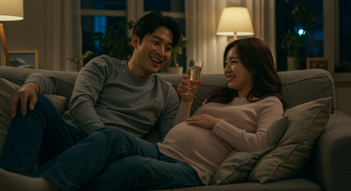 배우자가 임산부를 돕는 장면