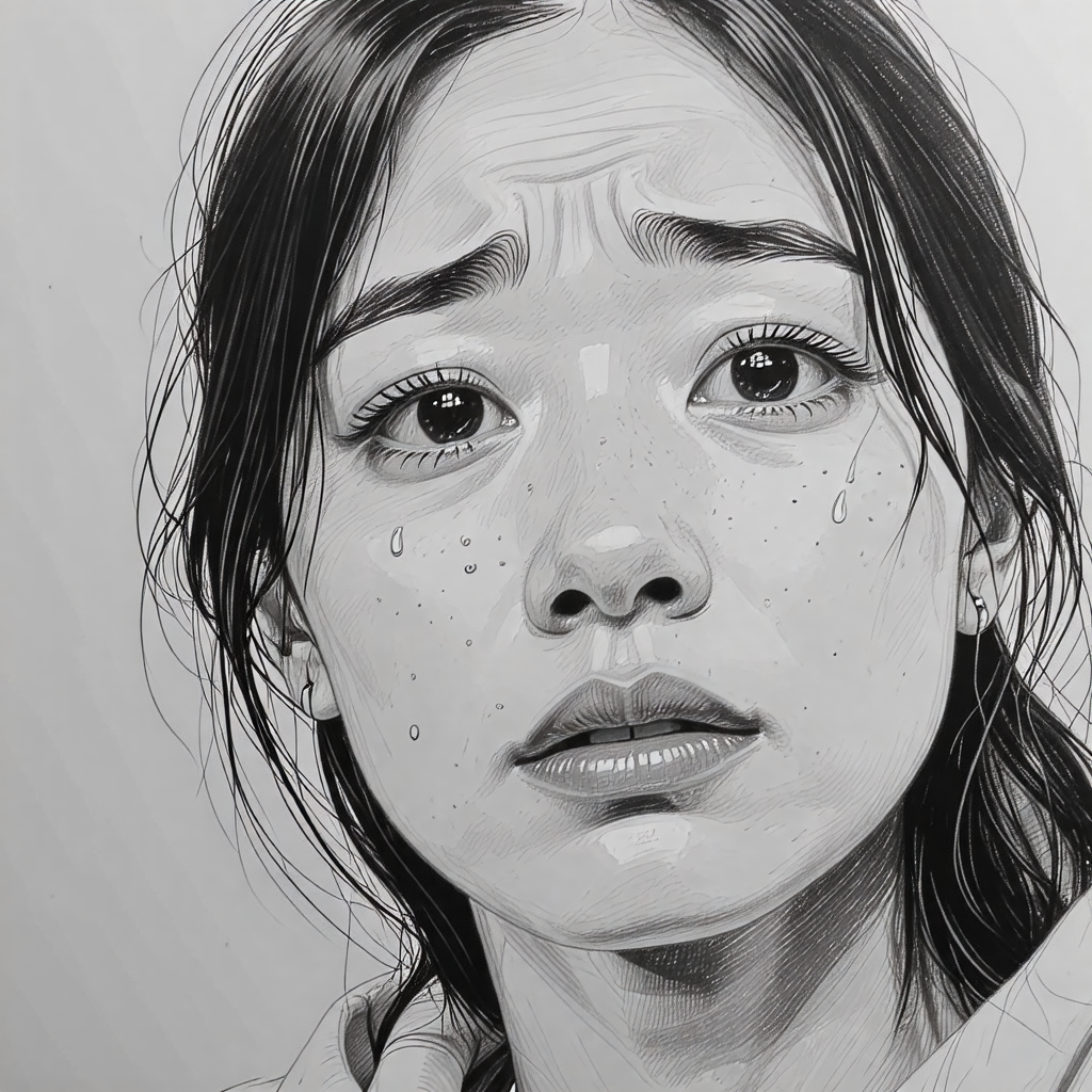 감정 표현 여성 얼굴 연필 드로잉