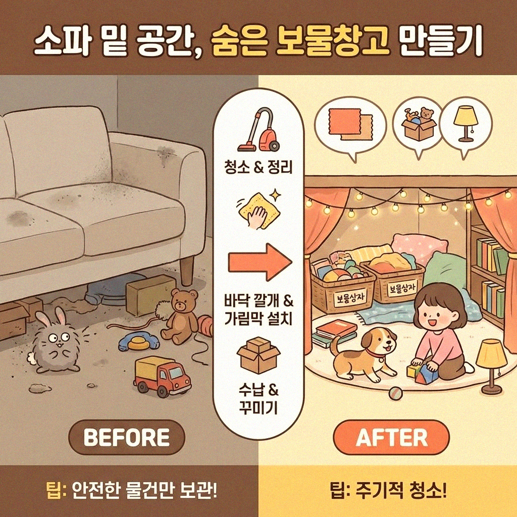 소파 밑 공간, 이렇게 활용하면 수납 만점