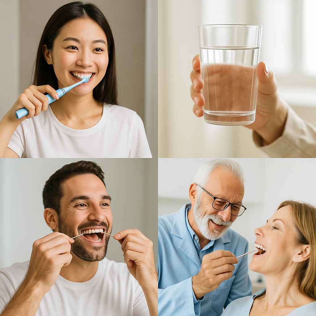 건강한 치아 습관을 실천하는 사람들의 일상 장면
