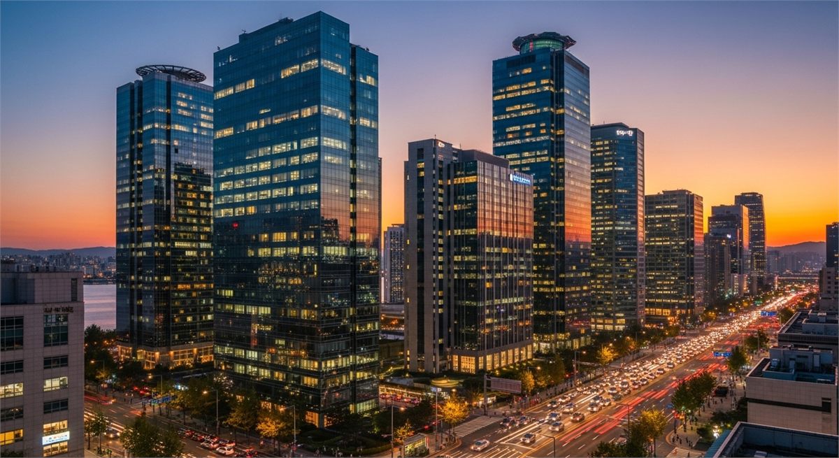 상장일 분위기를 상징하는 도심 전경