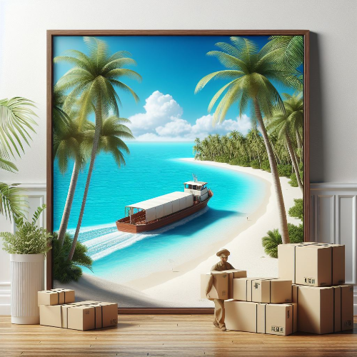 섬으로 택배 배달되는 그림