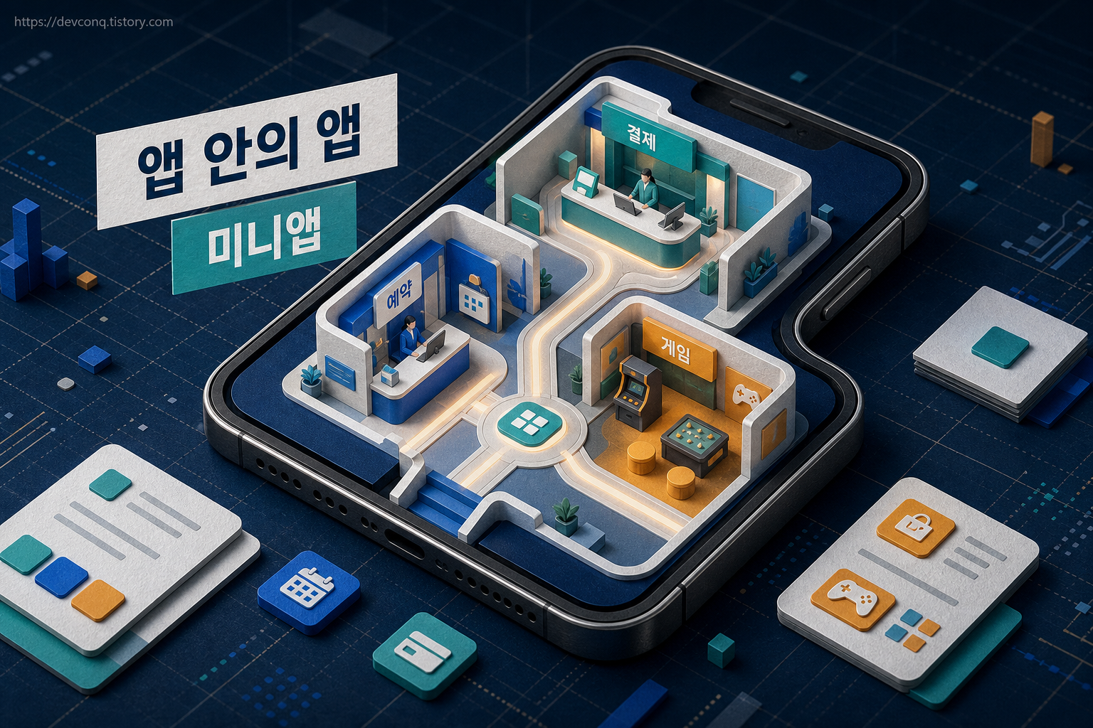 토스 앱 안에서 여러 미니앱 서비스가 열리는 앱인앱 구조를 보여주는 스마트폰 화면