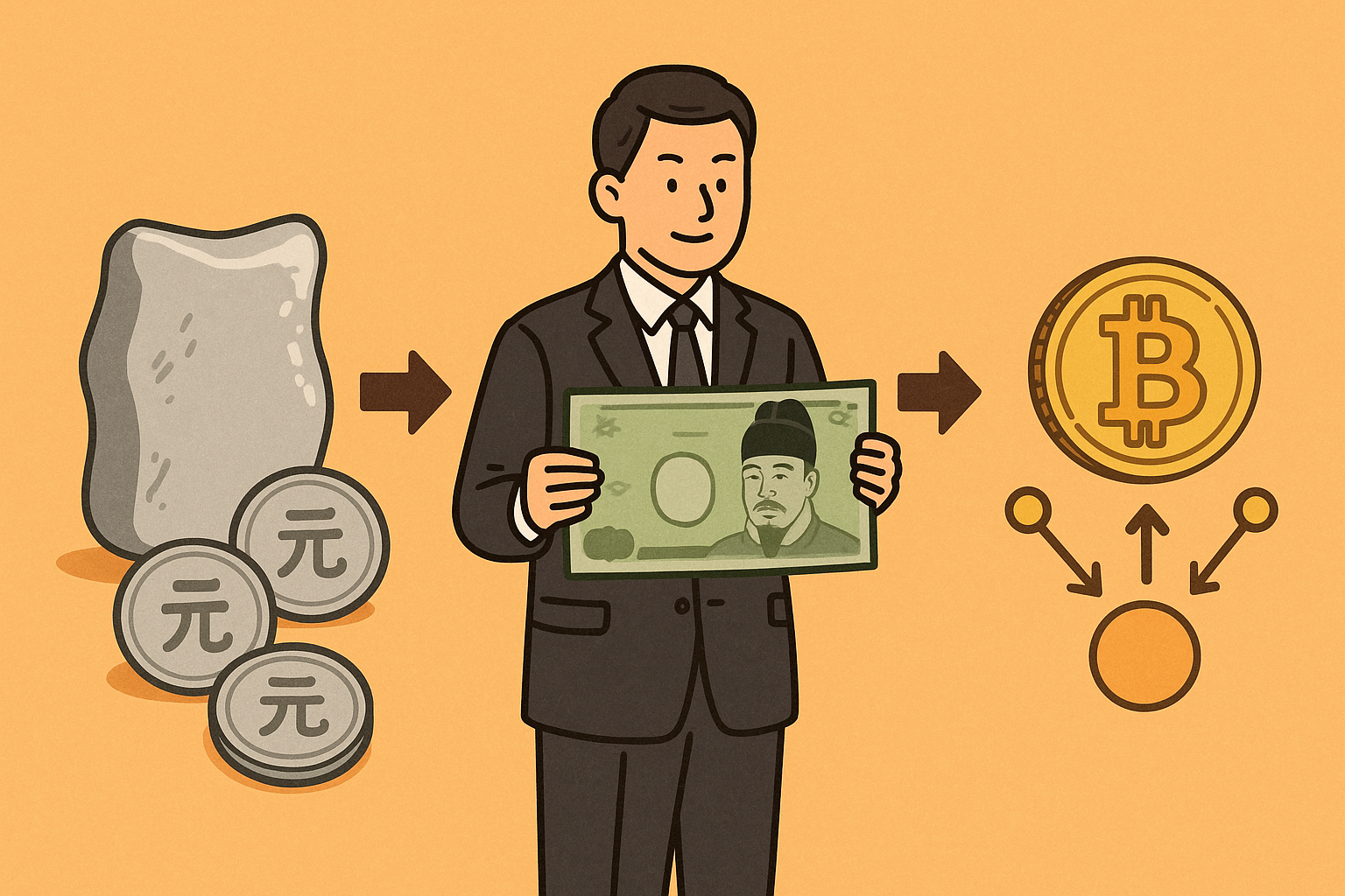 아시아의 돈 진화사 (은, 화폐개혁, 암호화폐) 관련 그림