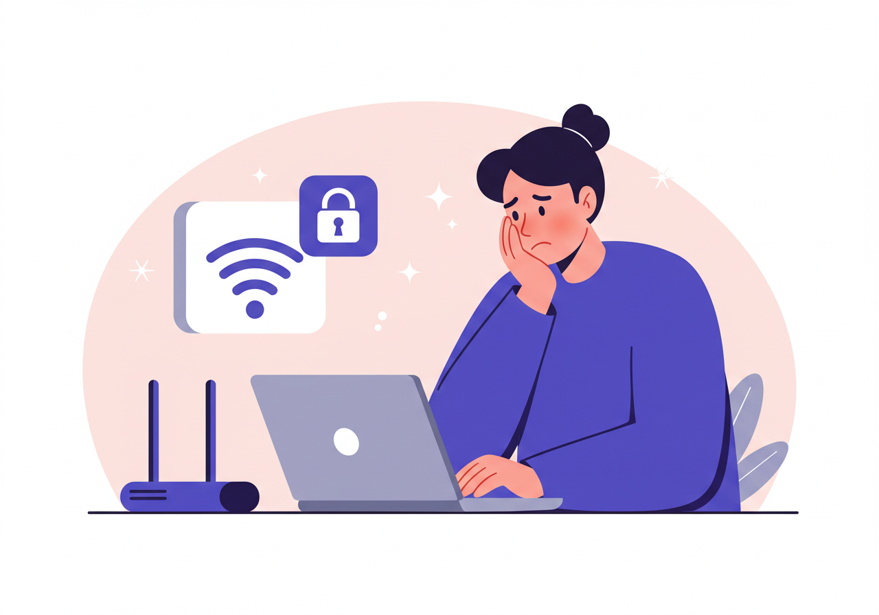 남의 집 Wi-Fi에 무단 접속해 인터넷을 사용하는 사람을 묘사한 일러스트