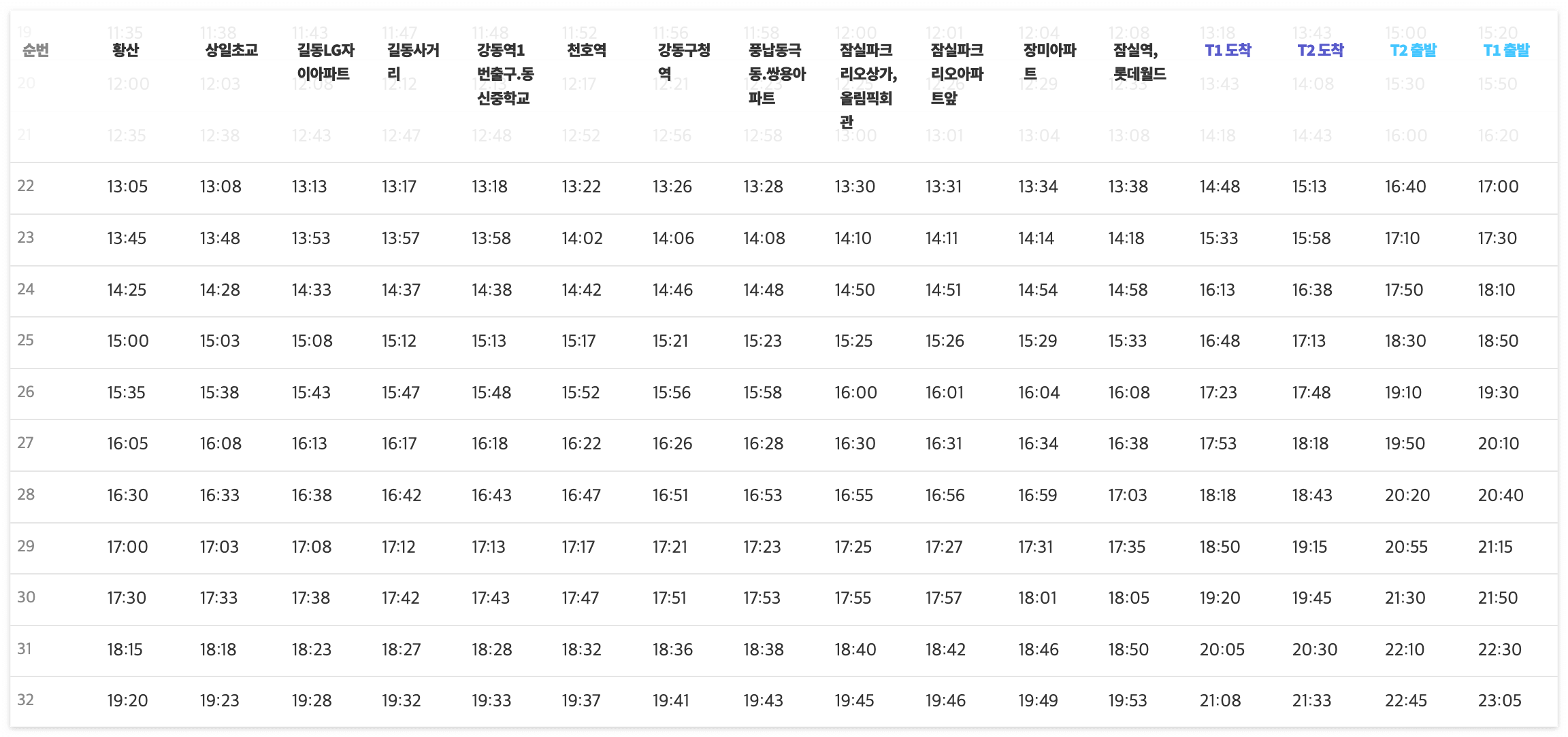 6200 공항버스 시간표
