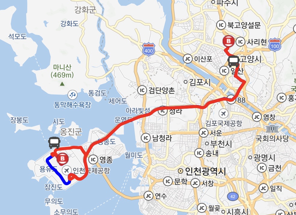 인천공항 7400 버스 운행지도