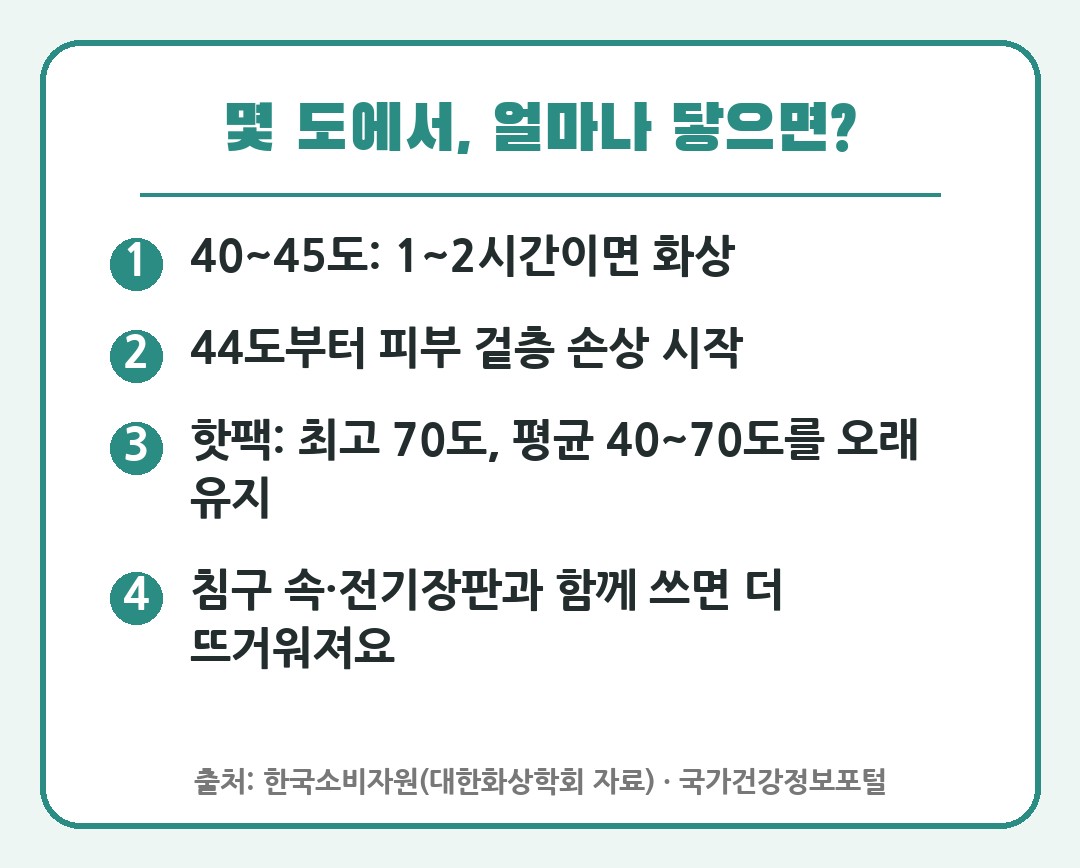 저온화상 온도와 접촉 시간 핫팩 최고 70도