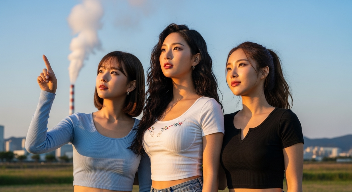 매연을 가리키는 여자들