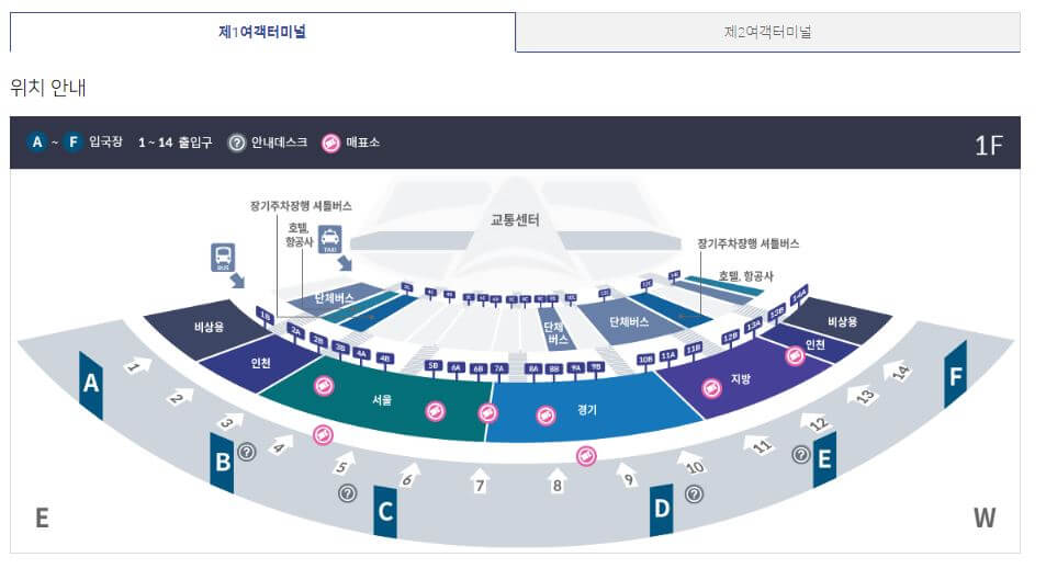 제1여객 터미널 버스 정차장 위치