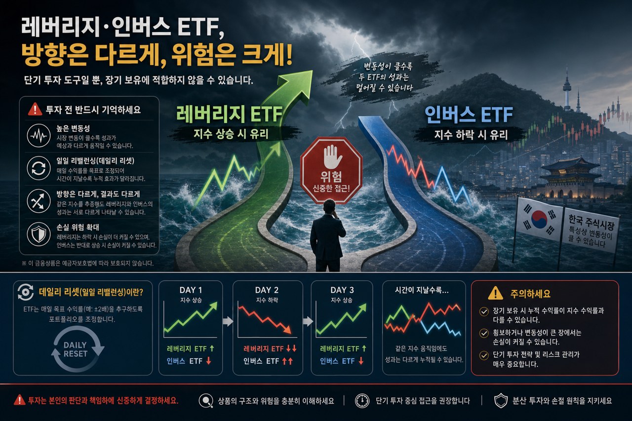 코스피 레버리지 ETF 인버스 ETF 손실 위험 경고 이미지