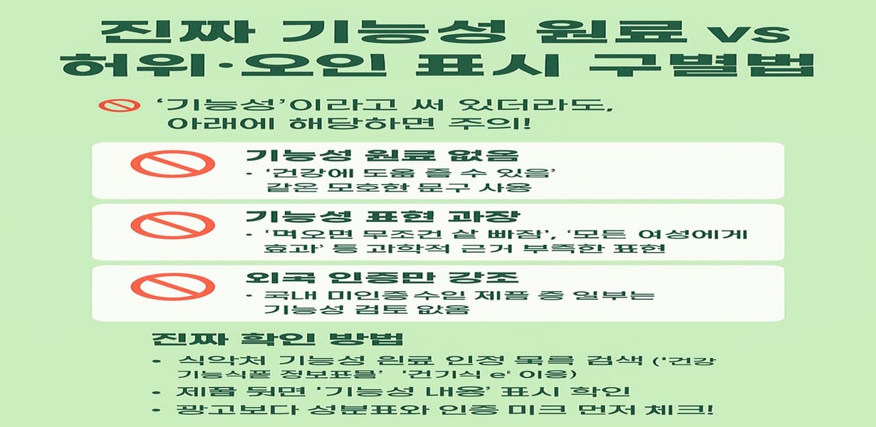 “기능성 인정 유산균과 허위 과장 광고 제품을 비교하는 건강기능식품 구별법 인포그래픽”