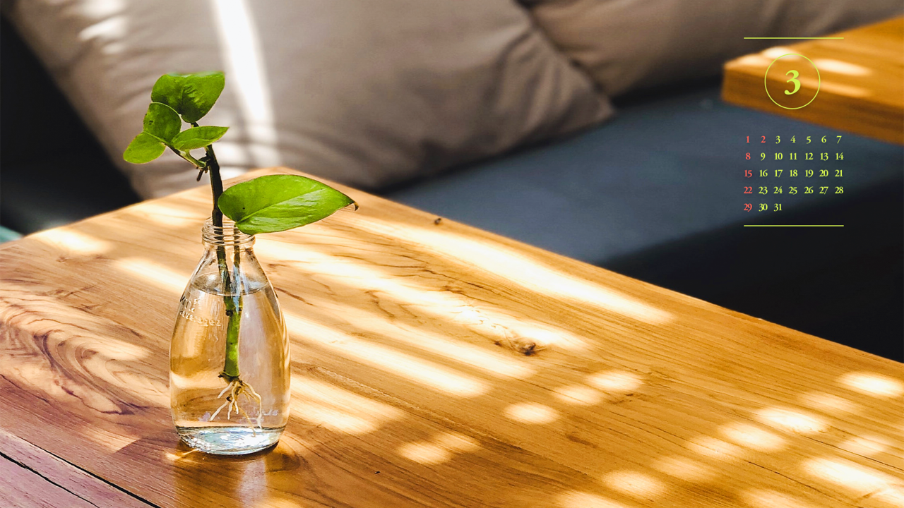 12 원목 테이블 A - 2026년3월 달력배경화면