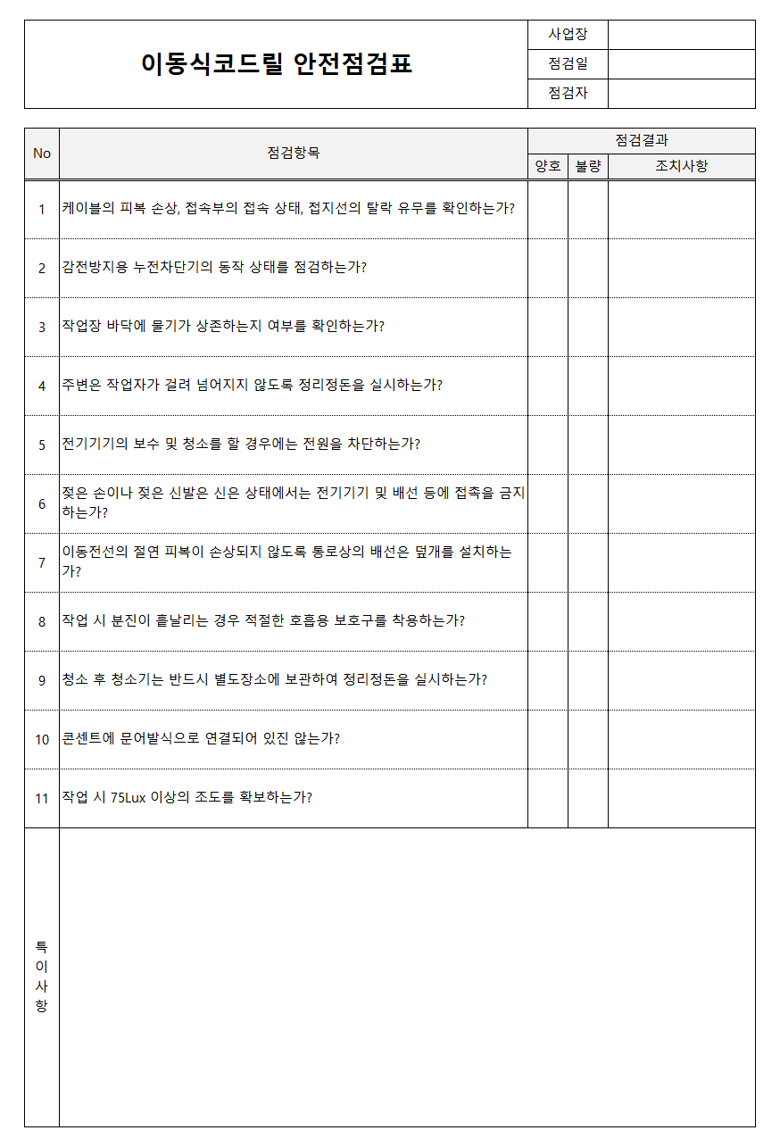 이동식코드릴안전점검표