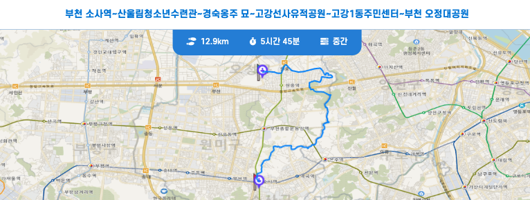 경기둘레길 부천 55코스 지도 부천 소사역 원미산 지양산 오정대공원 트레킹 등산 날씨 정보