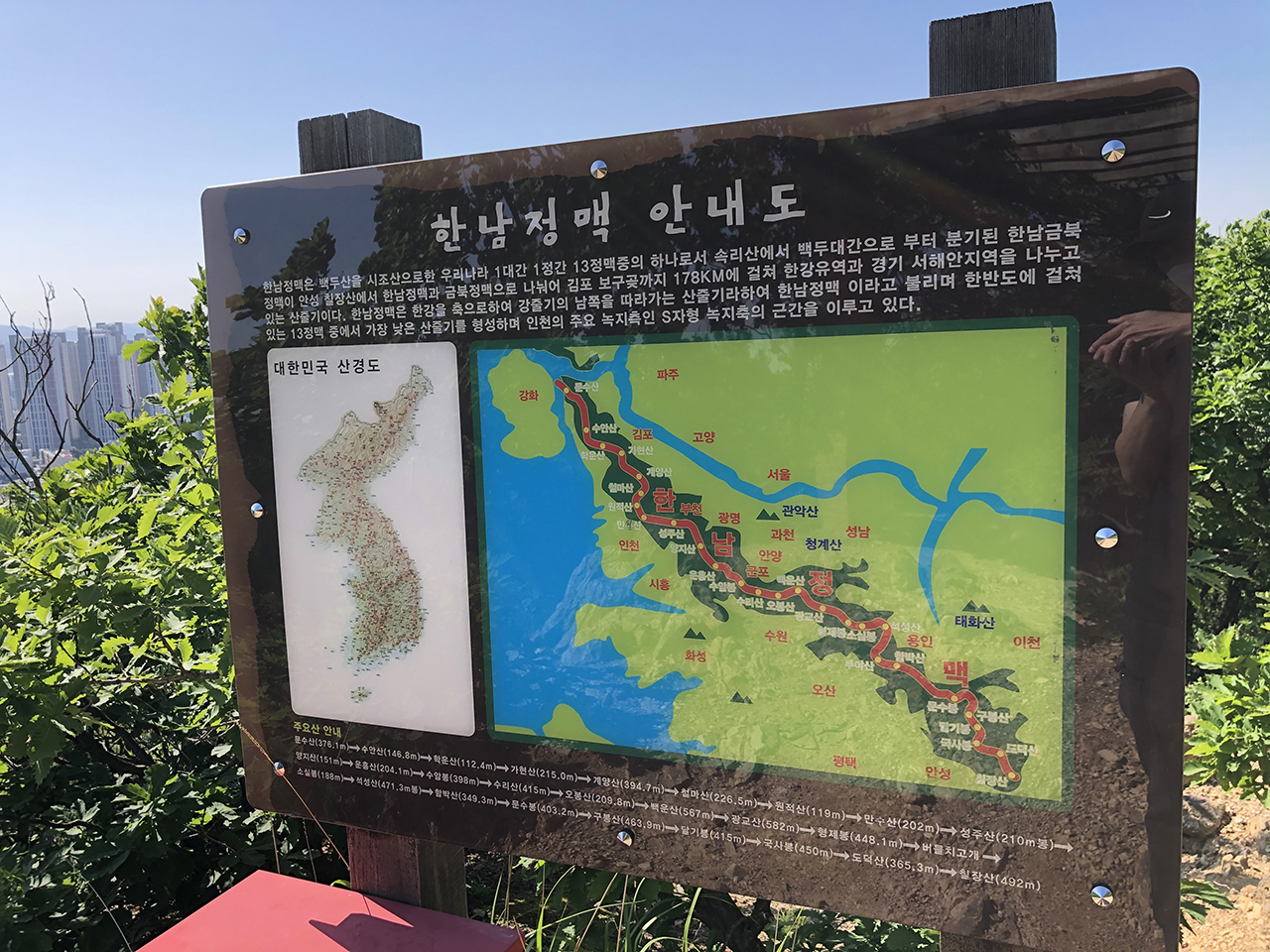 한남정맥 안내도