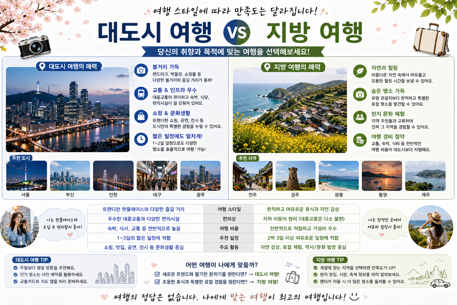 대도시 vs 지방 여행 관련 사진