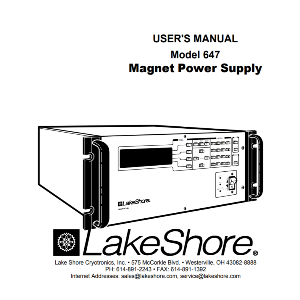 LAKE SHORE MAGNET 파워서플라이 POWERSUPPLY 647 메뉴얼 다운로드