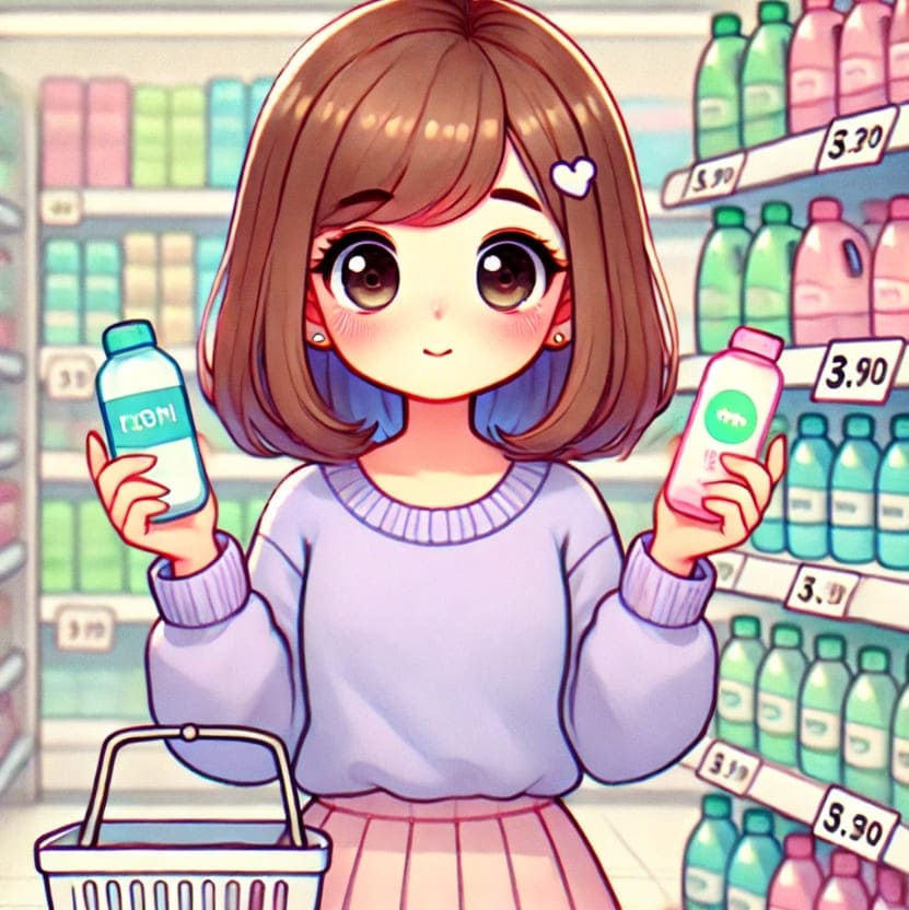 마트에서-가격-비교하고-있는-여자-모습