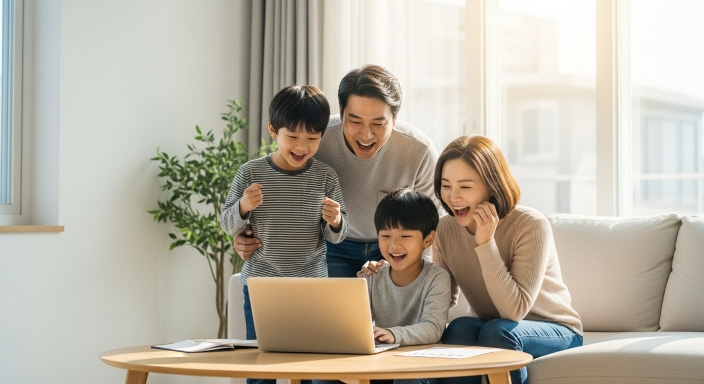 재산세 계산 결과를 기뻐하는 가족의 모습