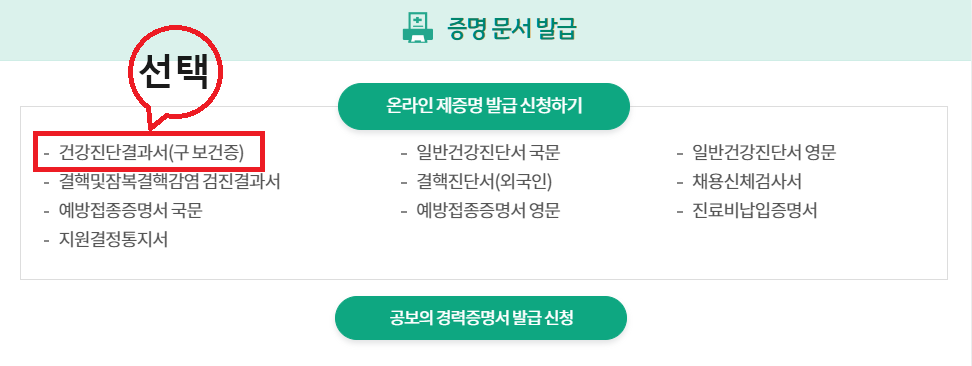 건강진단결과서 온라인발급