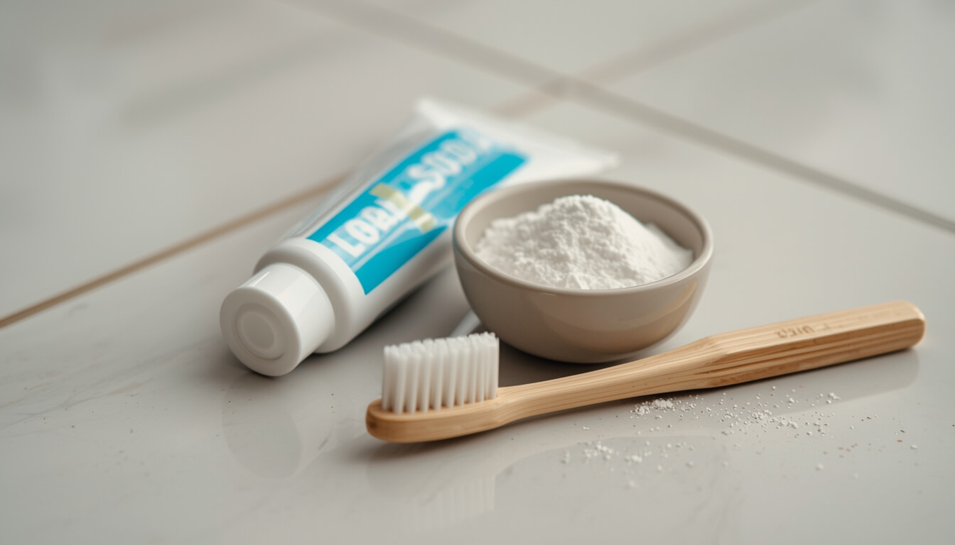 운동화 세척을 위한 치약과 베이킹소다 등 청소 도구들