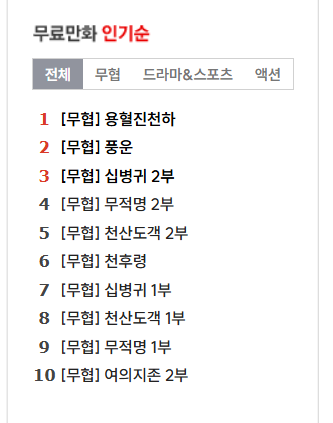 스포츠경향 무료만화