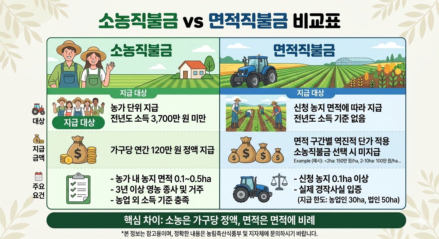 소농직불과 면적직불금 비교 인포그래픽