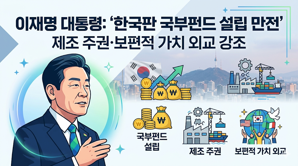 이재명 대통령 "한국판 국부펀드 상반기 설립"…제조 주권 확보와 보편적 가치 외교 선언