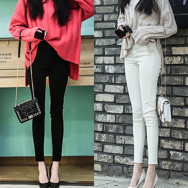 기모 하이웨스트 기모 스키니진 팬츠 화이트진 블랙진 여성 스판 청바지