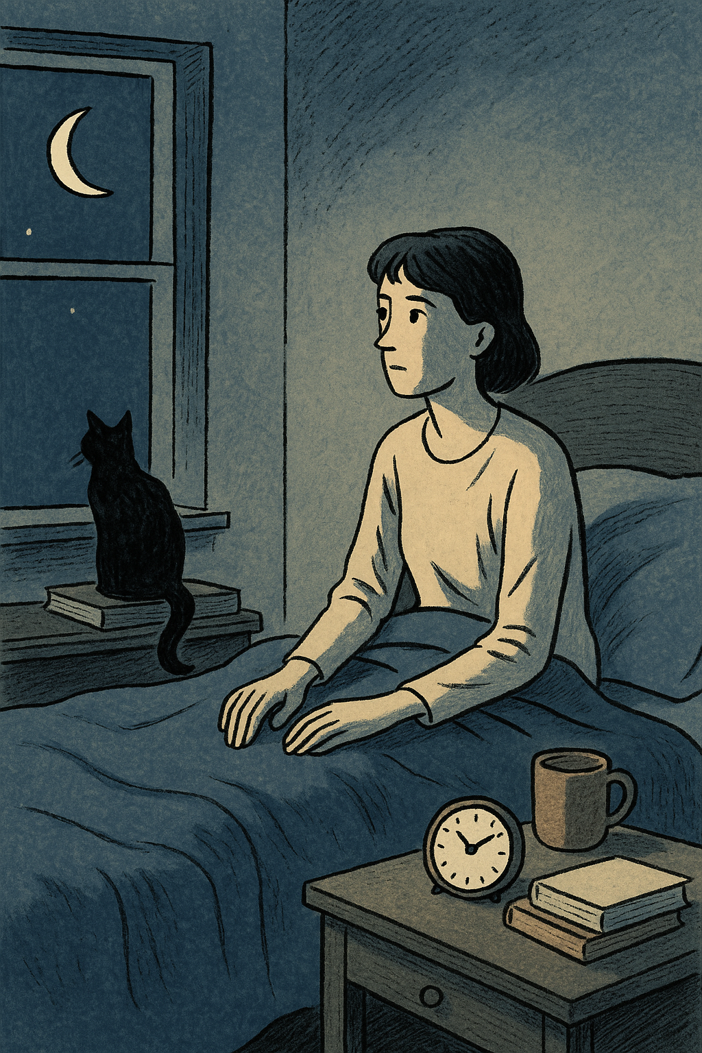 새벽에 잠이 깬 여성