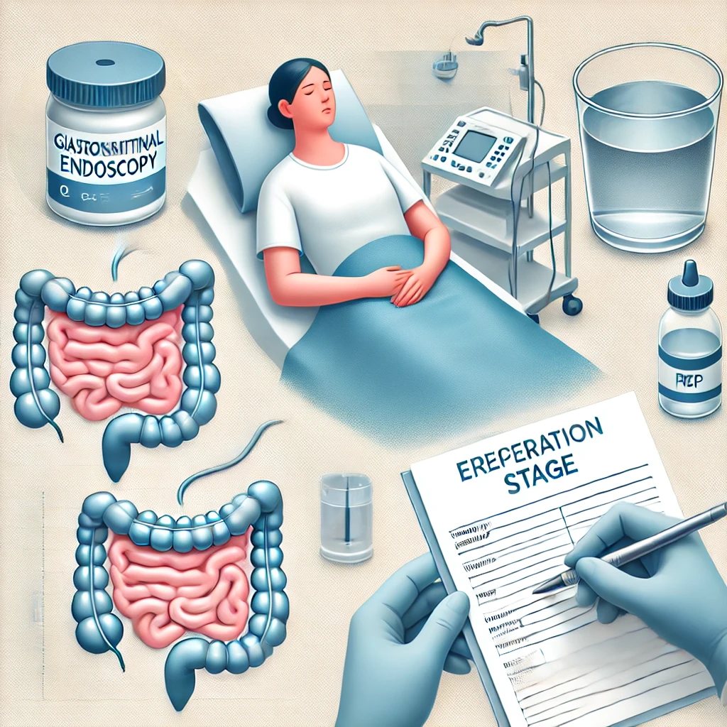 장내시경을 하려고 한 여인이 침대에 누워 있다.