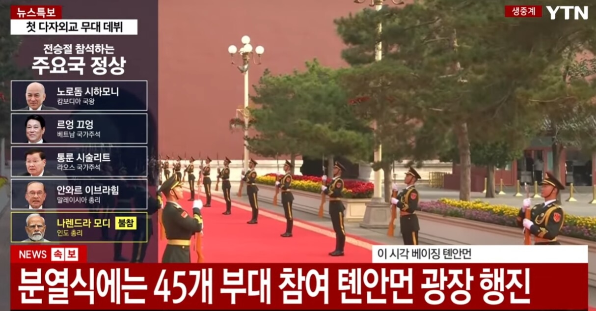 전승절 거리 행진하는 시민들