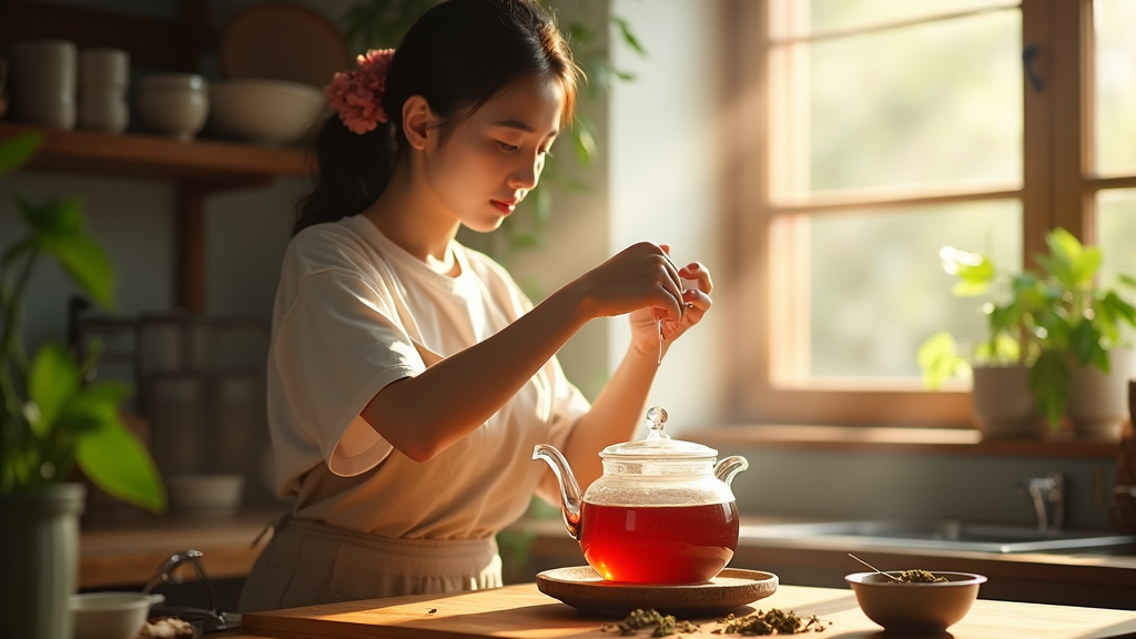 우슬차 끓이는 여인의 모습