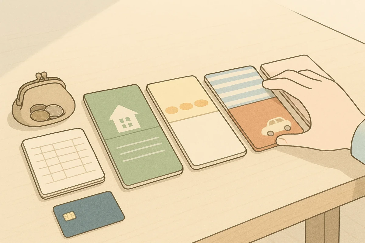 목표별 저축 통장들이 체계적으로 정리된 모습을 보여주는 이미지