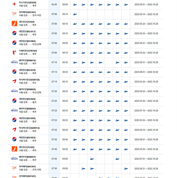 김포공항 운항스케줄