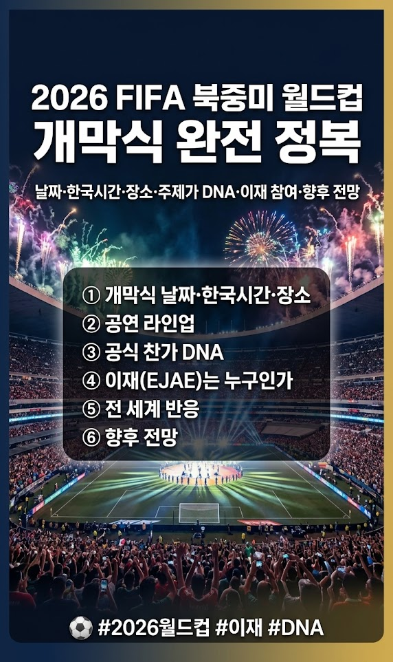 2026 월드컵 개막식 날짜, 한국시간, 장소 어디, 주제가, 이재 참여, DNA, 한글 가사, 반응 및 향후 전망