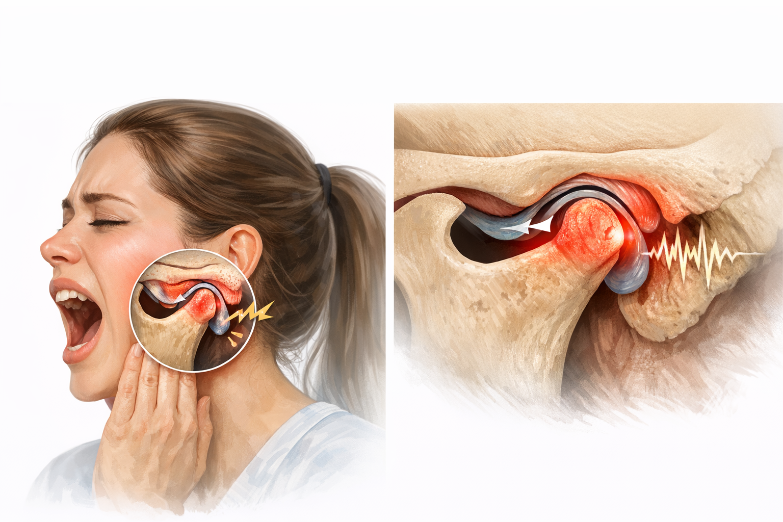입을 벌릴 때 턱관절에서 소리가 나는 상황 설명 이미지
