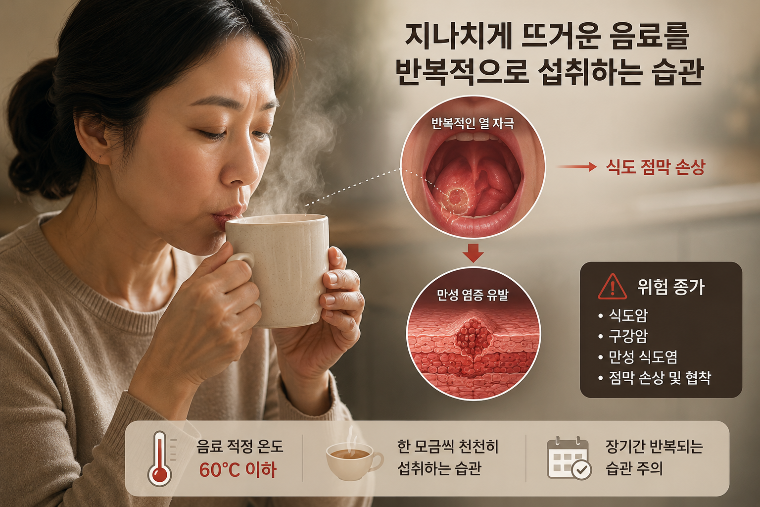 지나치게 뜨거운 음료를 반복적으로 섭취하는 습관