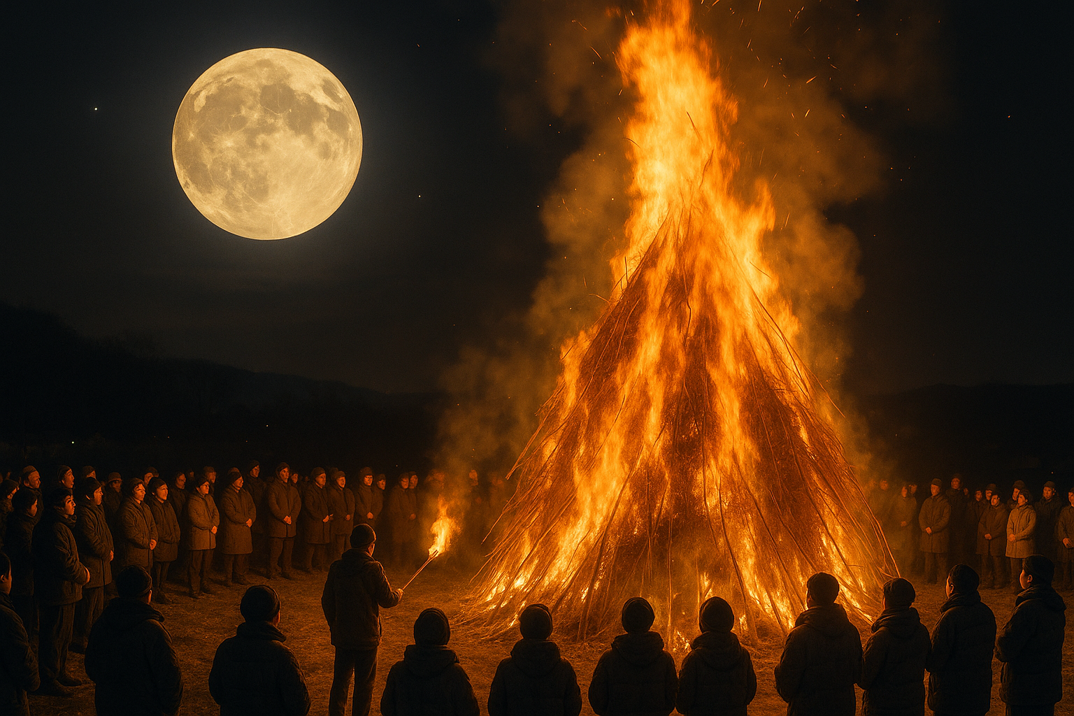 정월대보름 달집태우기를 하는 모습