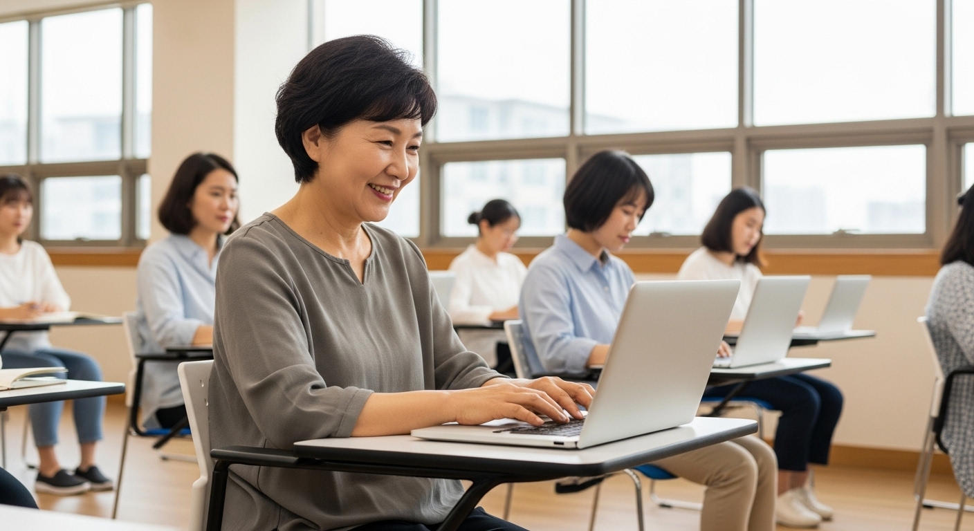 컴퓨터 교육 받는 여성